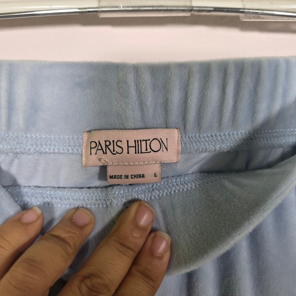 Paris Hilton Y2K Velour Rhinestone Jogger Pants Baby Blue Women’s Size L - Picture 5 of 9